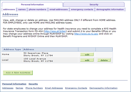 Addresses Tab with Newly added Local Address