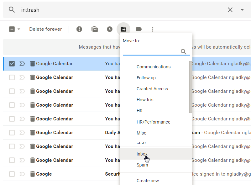 Moving A Gmail Message Out Of Trash Or Spam And Preventing Messages From Being Sent To Spam Trash Division Of Information Technology