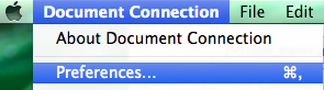 Microsoft Document Connection menu with Preferences selected