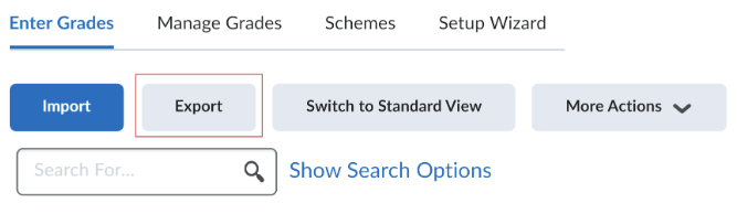 The Export option in the Enter Grades tab.