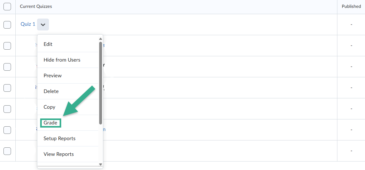 Grade button on exam/quiz page.