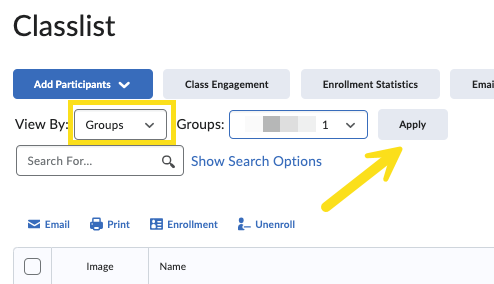 Group selected from the Groups dropdown list