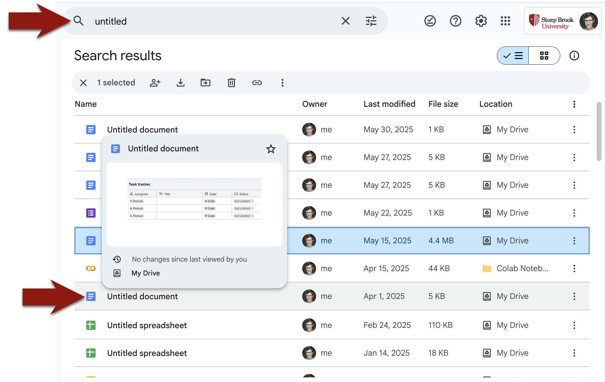 untitled search in google drive showing untitled files
