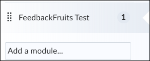 Screenshot of a module titled FeedbackFruits Test. Below this is the option to add a new module. 