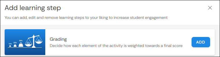 The grading option. This says "Decide how each element of the activity is weighted towards a final score". There is an add button next to this. 