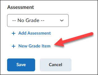 Screenshot of the option titled "+ New Grade Item" option