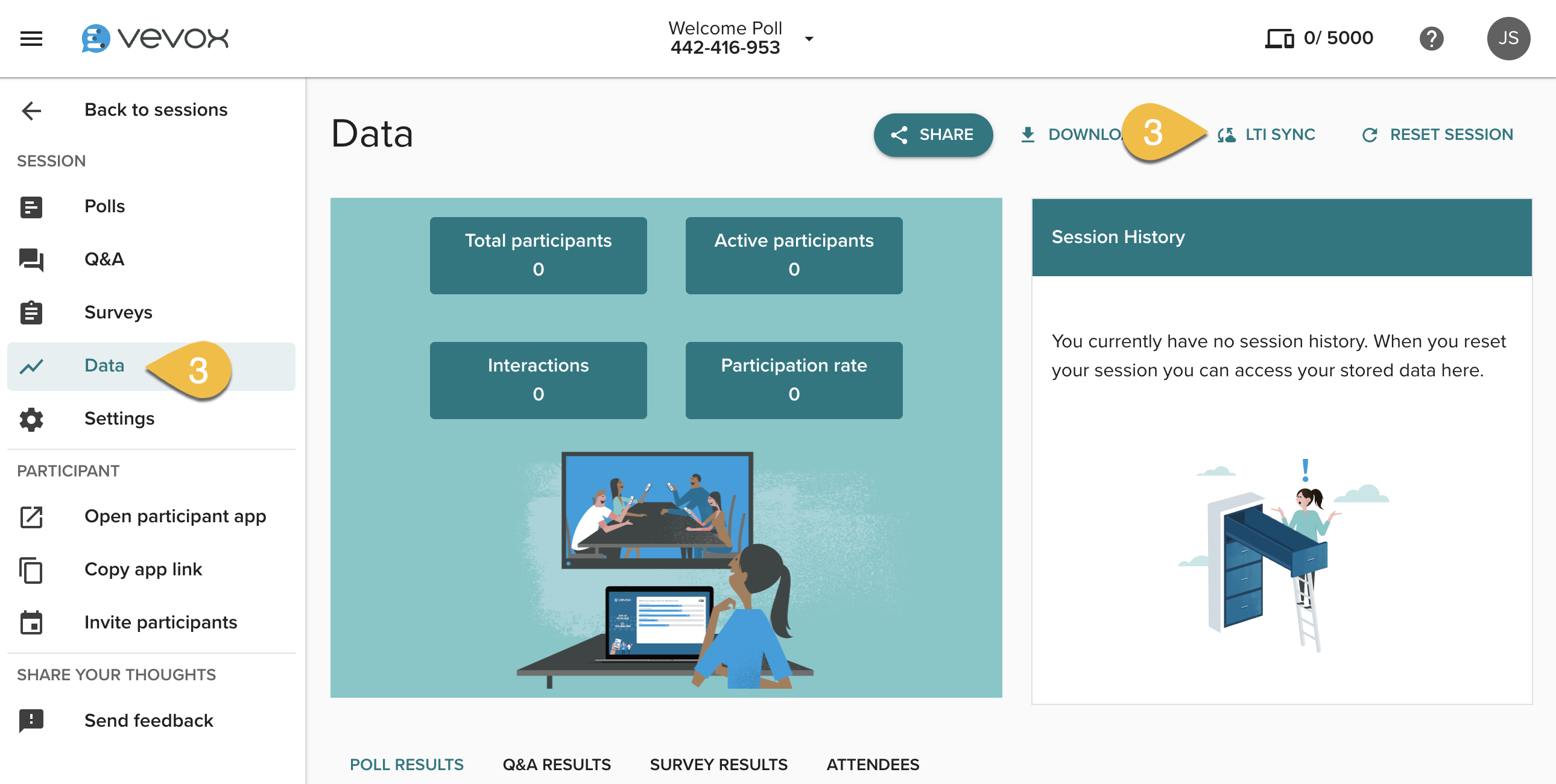 data section of vevox with LTI SYNC
