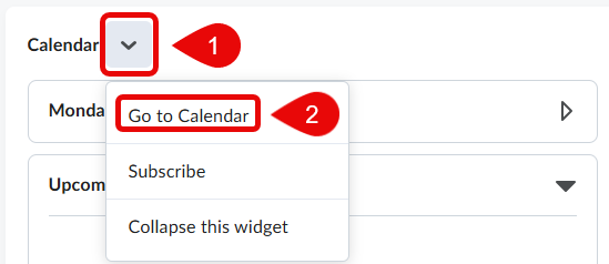 Steps to view calendar in Brightspace.