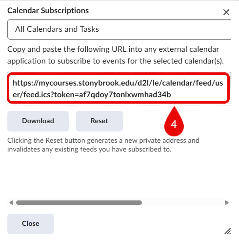 URL of calendar is circled.