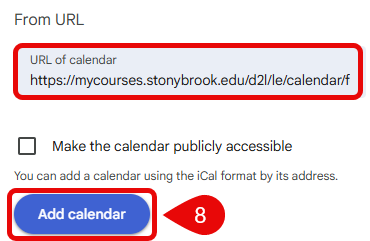 URL and Add calendar are circled.