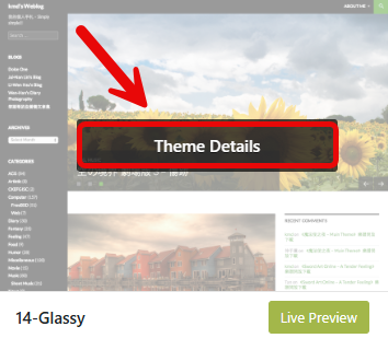 Button to view theme details is circled.