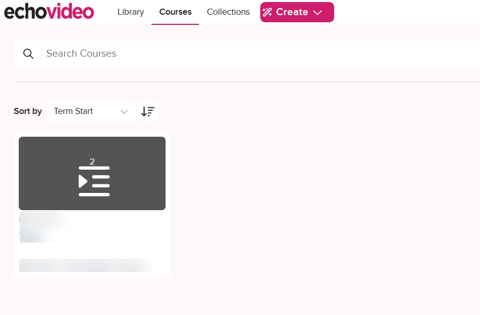 Echo 360 Course Tab Course tab in Echo360, where all available courses are listed