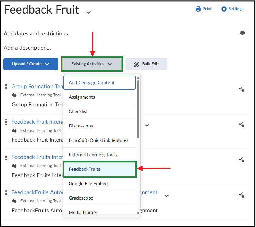 Create existing activity