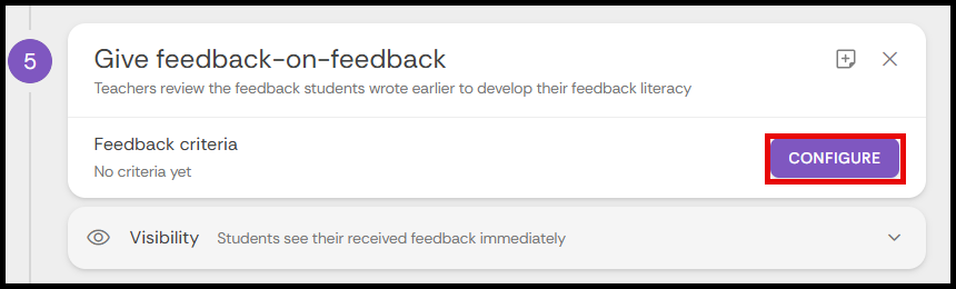 Configure button highlighted on the Give feedback-on-feedback learning step
