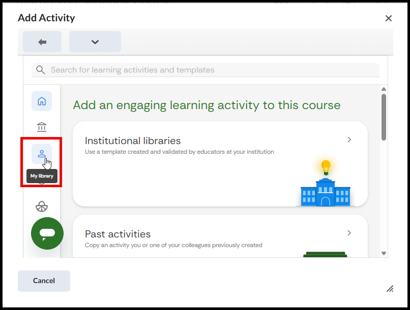 Highlighted My Library button from the FeedbackFruits Pop-up 