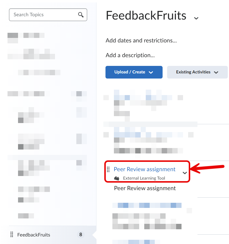 Selecting a FeedbackFruit activity with a feedback step