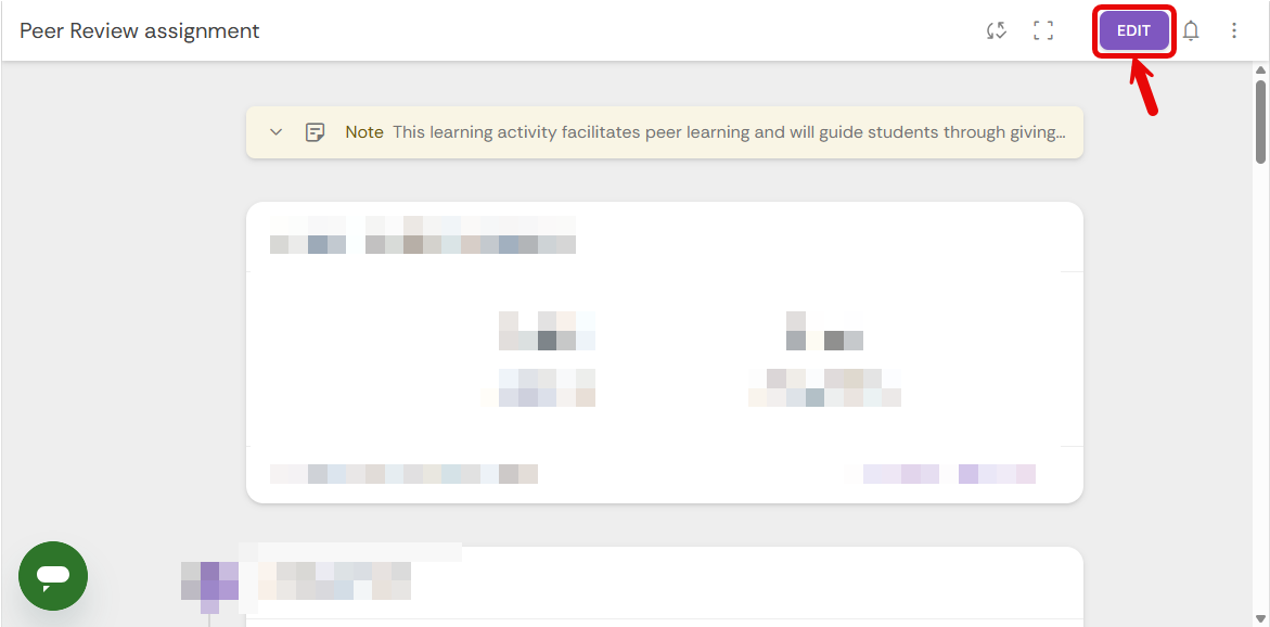 Selecting the editing button in a FeedbackFruit Activity