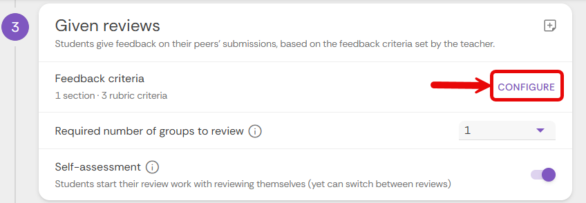 Selecting the configure button in FeedbackFruits