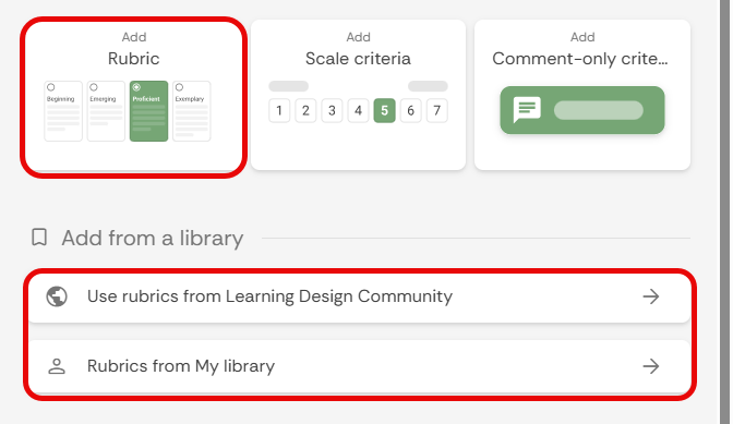 Selecting how to add a rubric