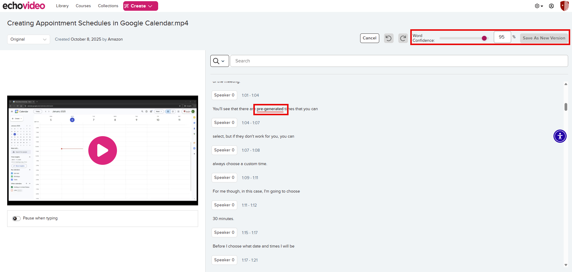 In the file editing page. The word-confidence-slider and the text that is below the confidence is highlighted.