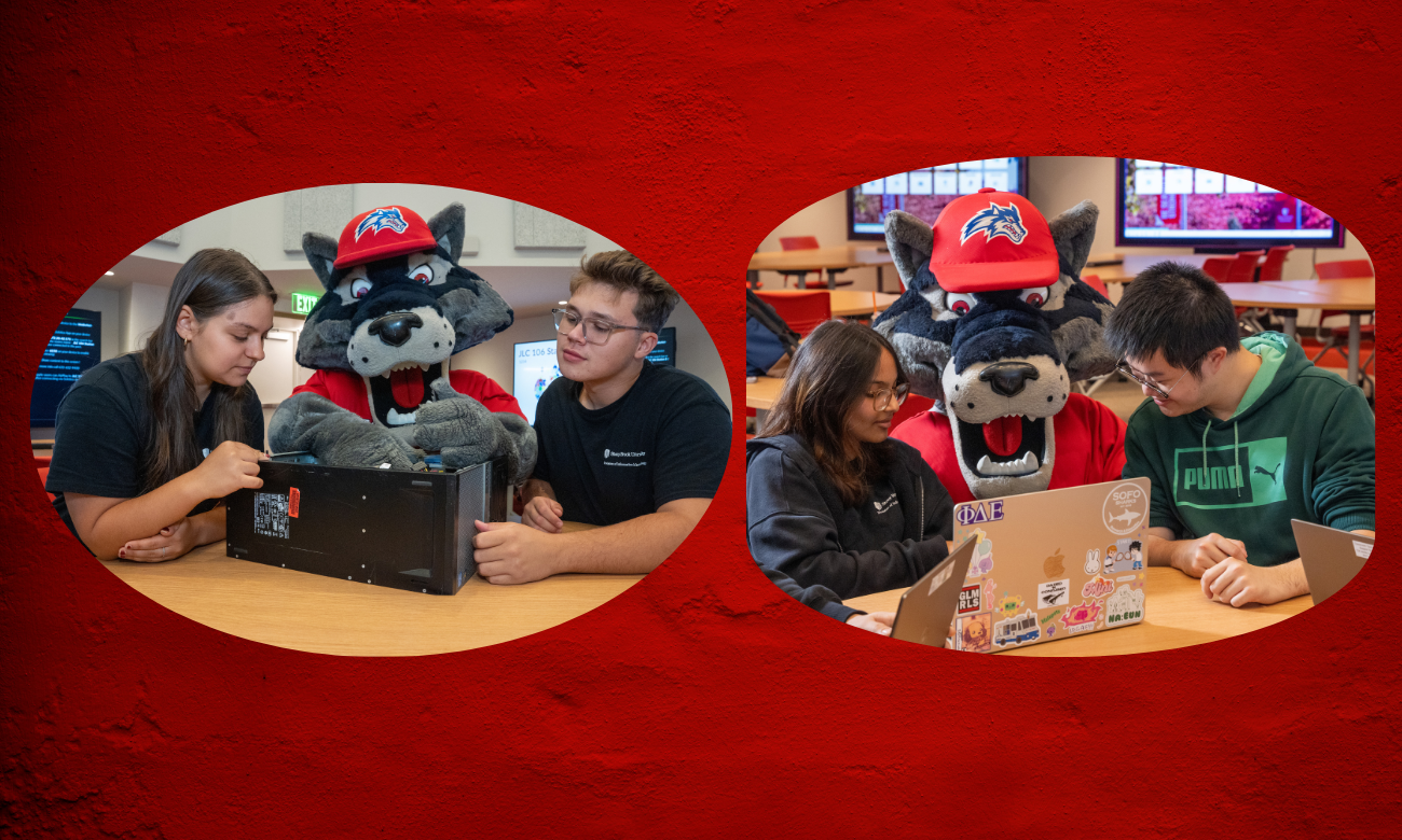 Students helping Wolfie