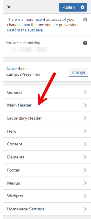 Header Settings Main header settings on the Customize tab | Division of Information ...