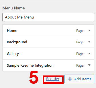 Reorder button under list of pages and next to Add Items button