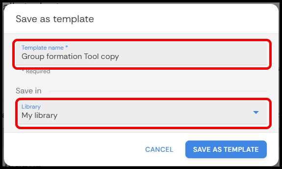 Selecting which library the template goes into and what the name should be
