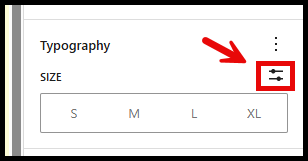 Settings button in the Typography section
