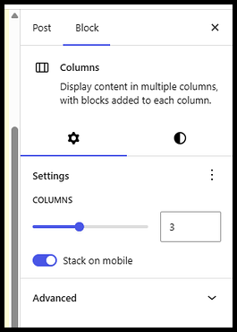 Columns setting showcasing a slider to modify number of columns