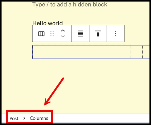 Block breadcrumb: Post > Columns