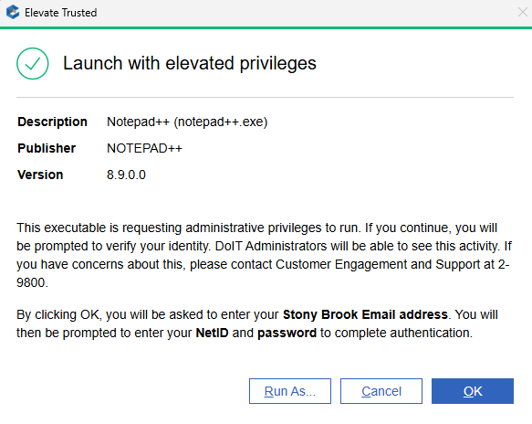 CyberArk launch with elevated privileges popup