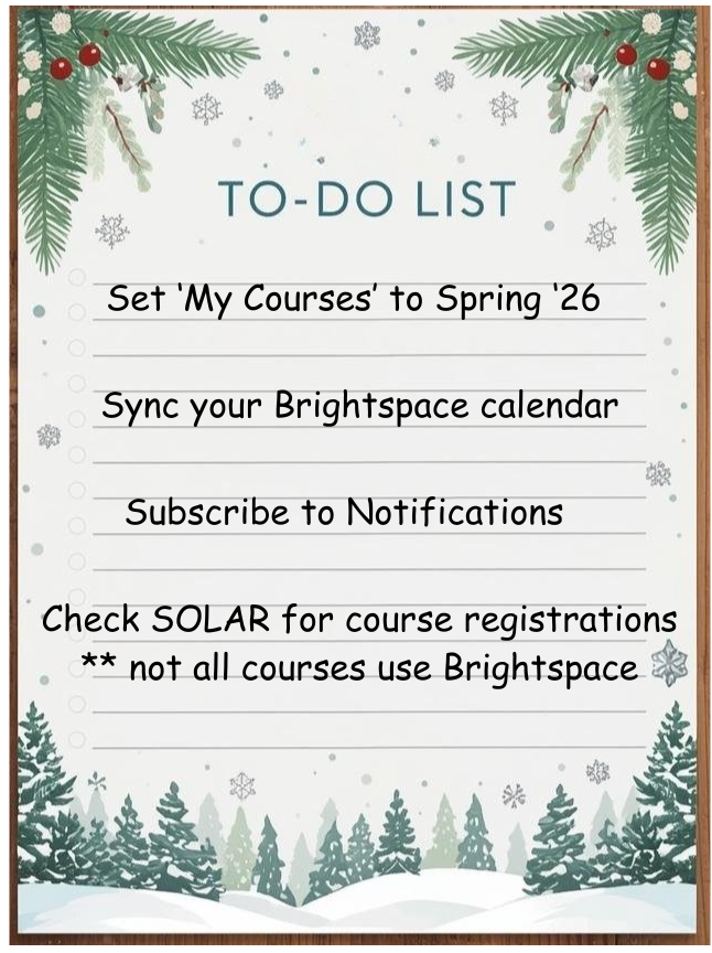 TO Do's for students - Synch Calendars, Check Spring '26 Term