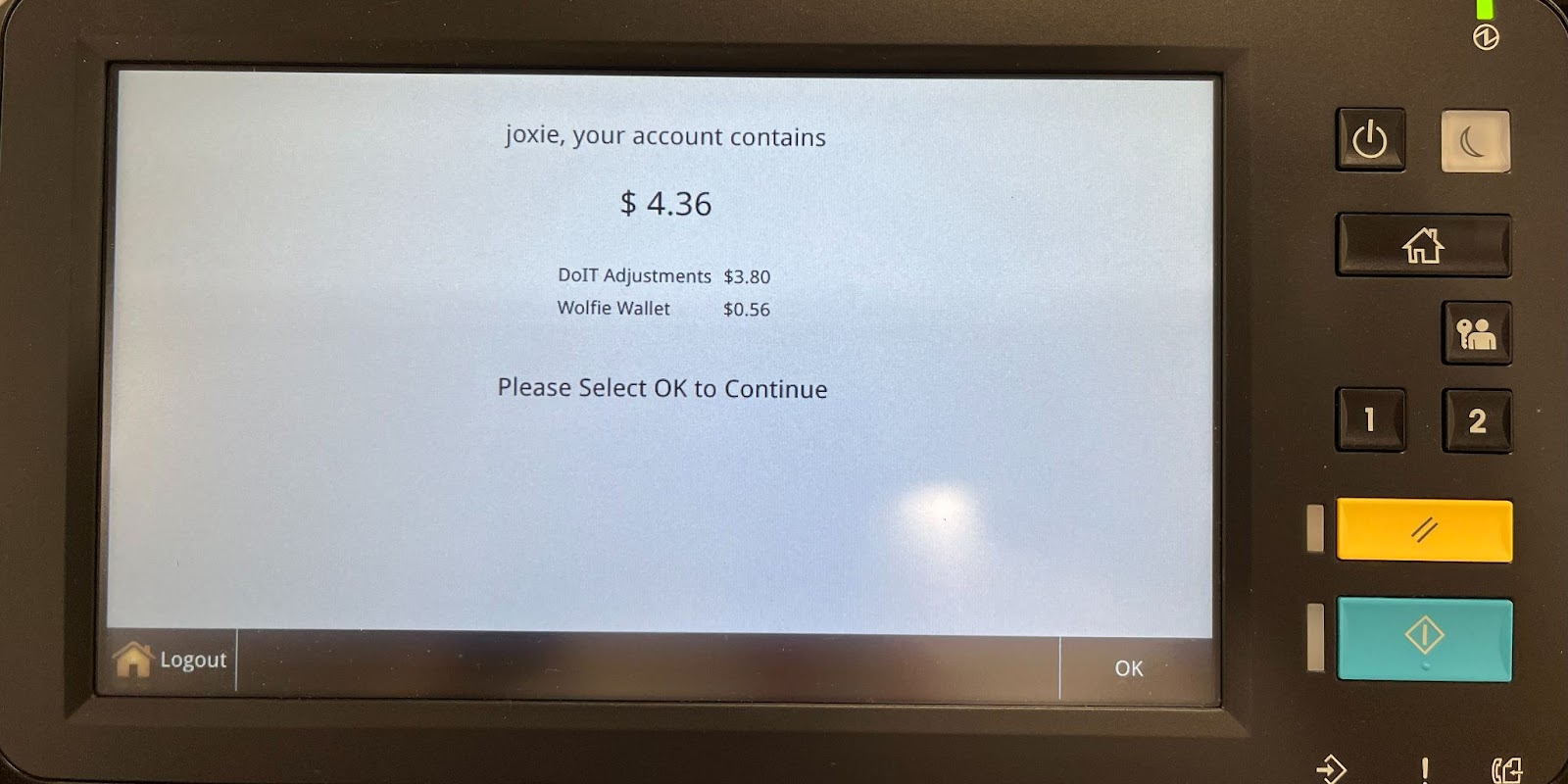Toshiba screen indicating the available quota you have left.