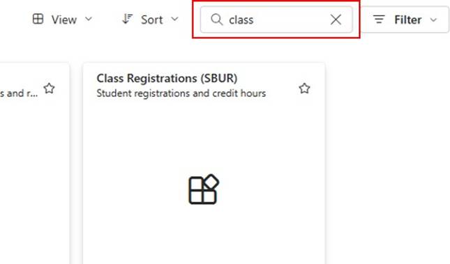 Screenshot of the Power BI Apps filter by keyword option