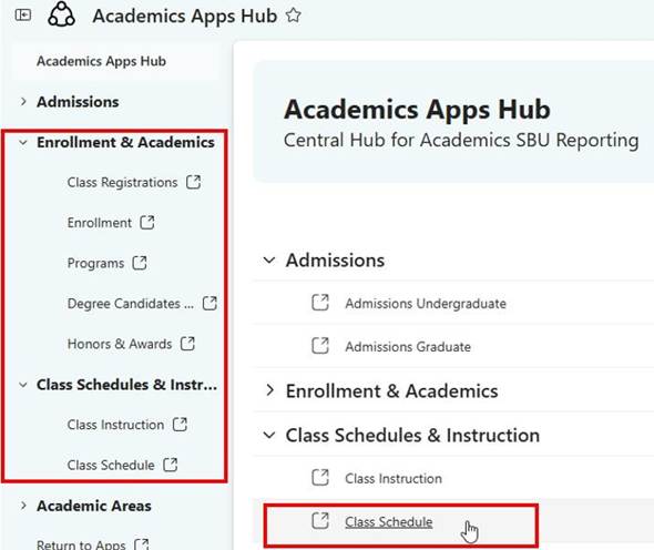 Screenshot of the SBU Reporting App within Power BI