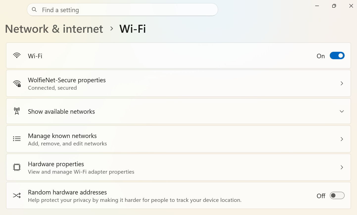 Windows device, select manage networks