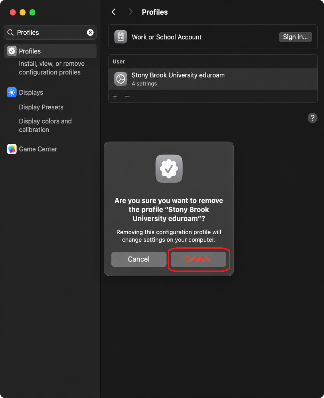 Click Remove.