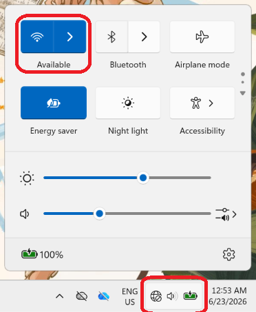 Press the Wi-Fi tab in the bottom right corner of your desktop screen. Then, click the Wi-Fi icon that shows up in the top left of the pop-up.