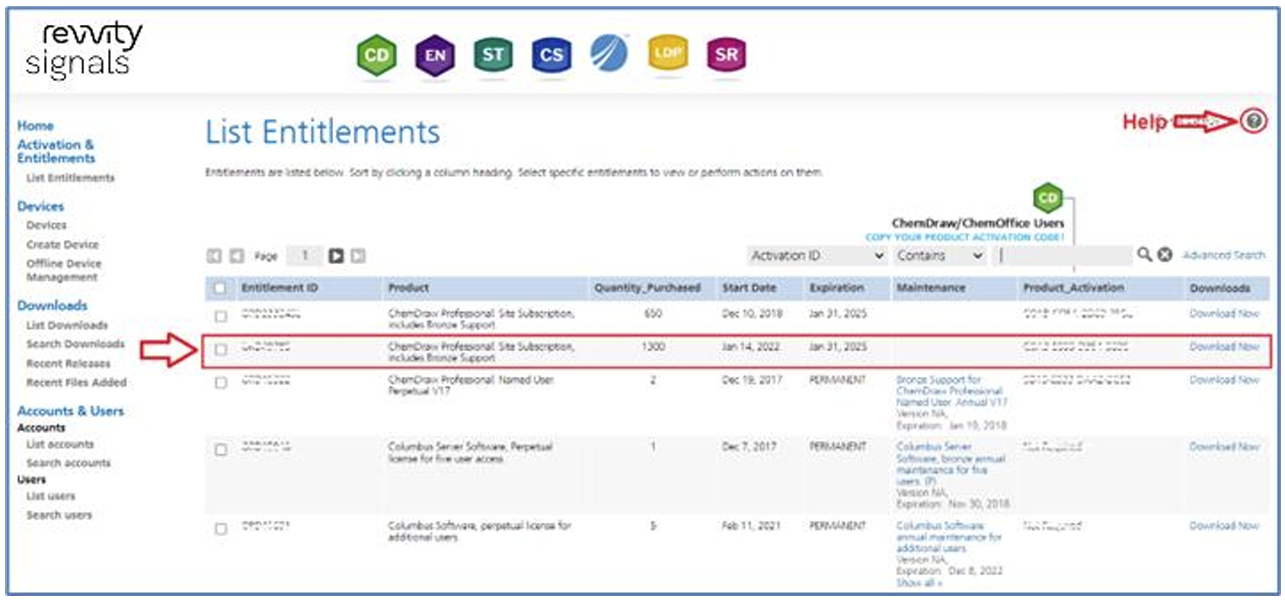 List Entitlements Page