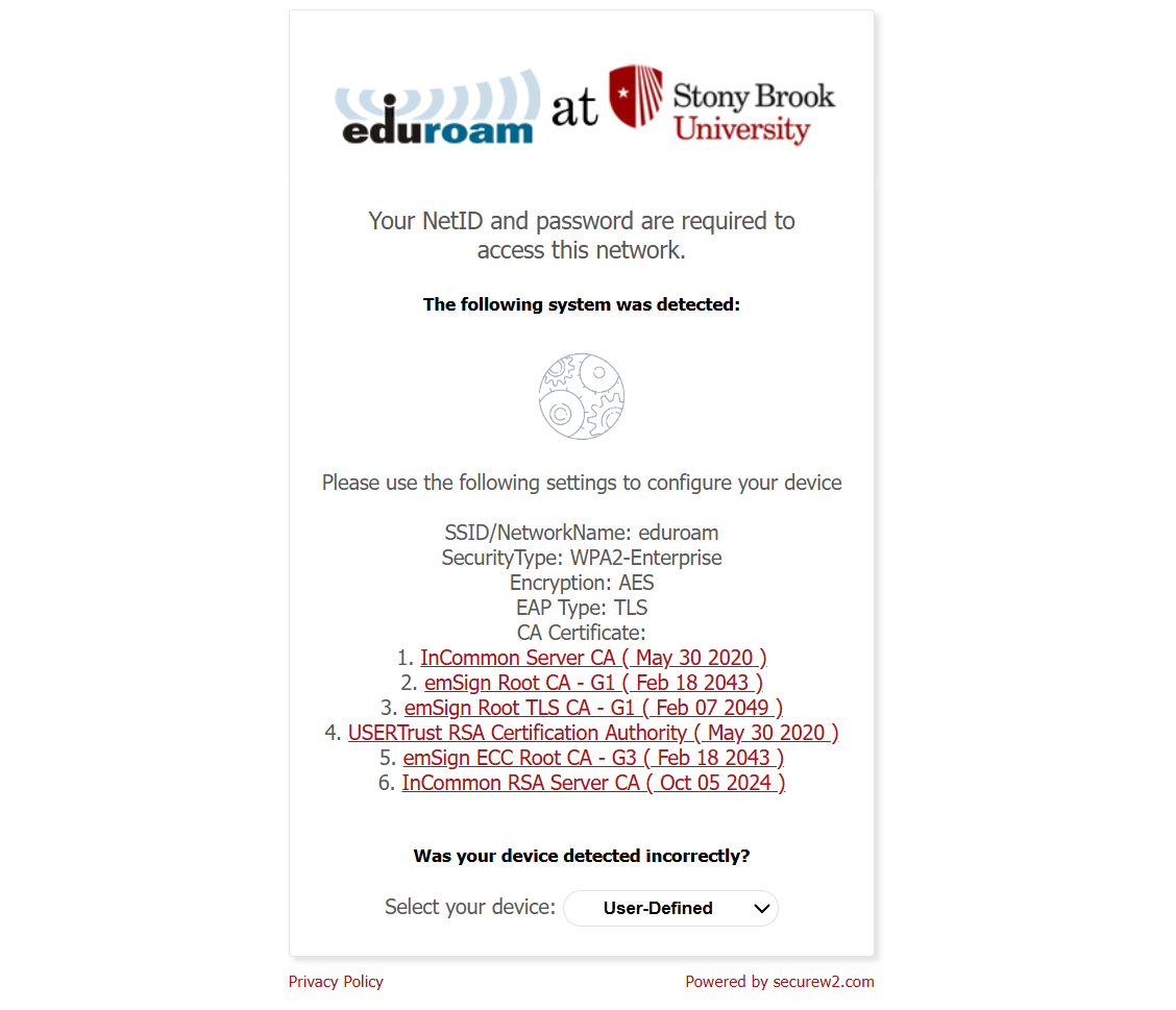 CA Certificate Links page.
