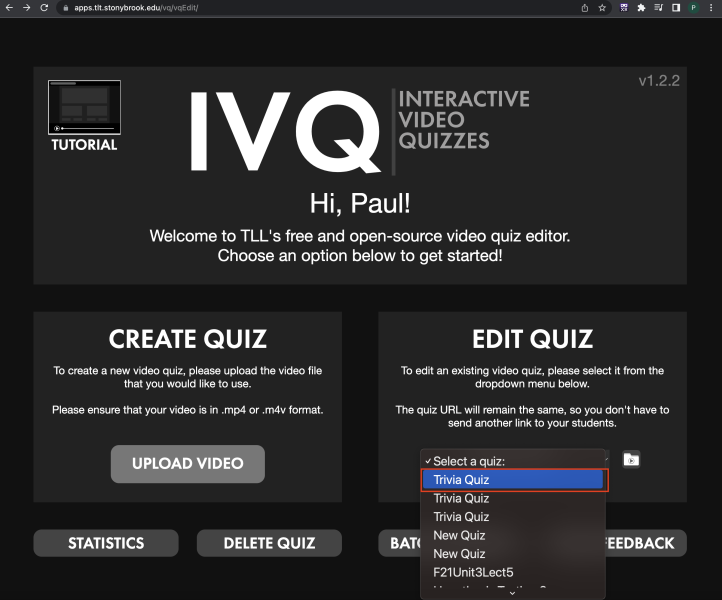 Select Quiz from IVQ