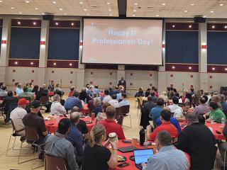 DoIT Staff gather for an IT Town Hall in the Student Activities Center