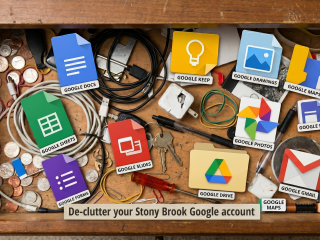 a junk drawer showing google apps inside
