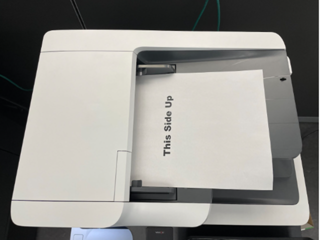 HP copier document feeder with the document you want scanned facing up.