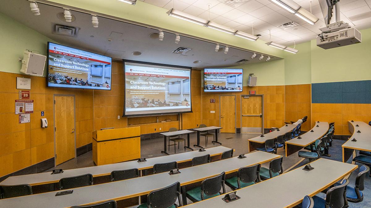 The Humanities 1003 lecture hall is one of several projects on campus with upgraded classroom technology. Photos by John Griffin.