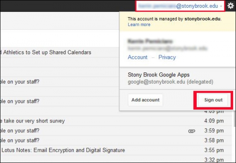 screenshot showing logging out of Google Apps