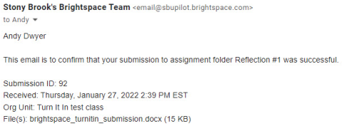 Andy Dwyer, this email is to confirm that your submission to assignment folder Reflection #1 was successful.