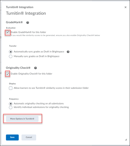 Image of turnitin integration settings listed in step 4