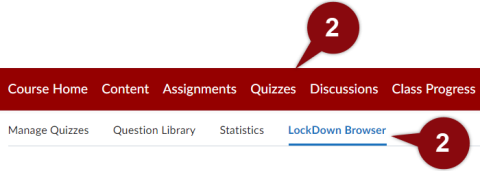 Image of quiz tab highlighting the lockdown browser dashboard